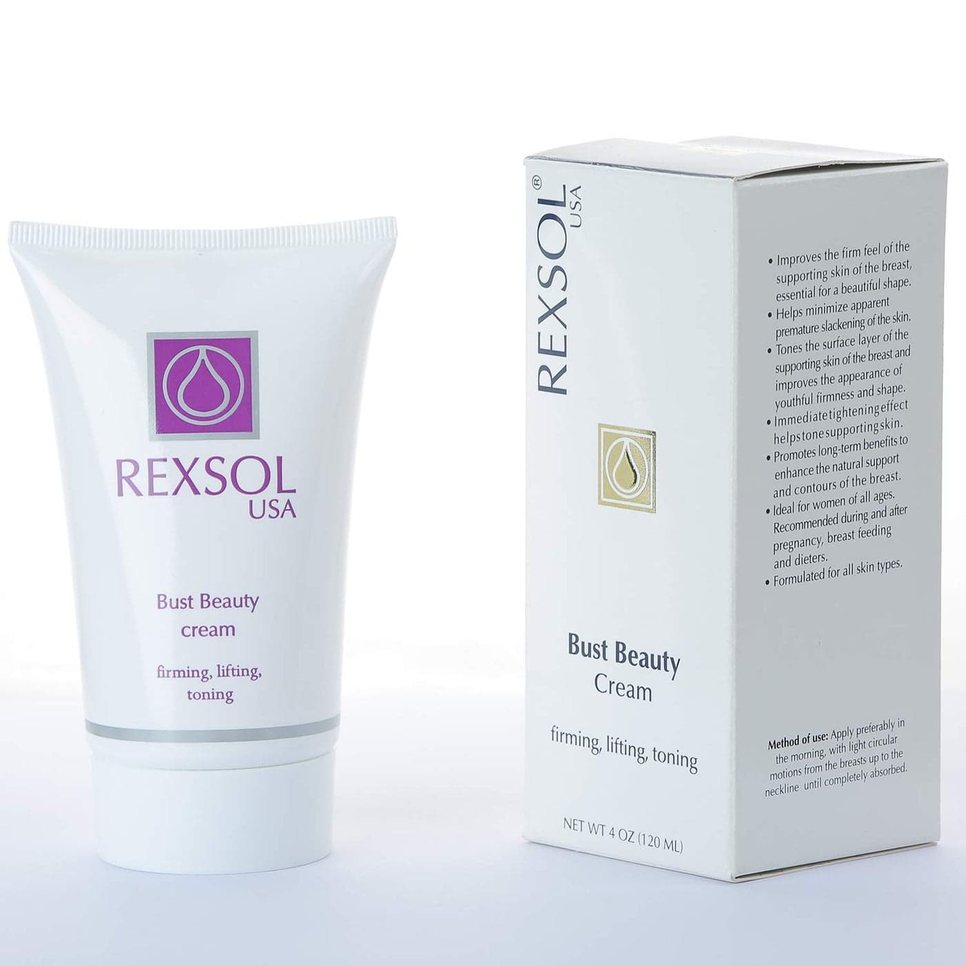 REXSOL Bust Beauty Cream FirmingToningLifting Helps to maintain the appearance of youthful firmness and shape of the breast Moisturizes promotes suppleness of the breast 120 ml 4 fl oz
