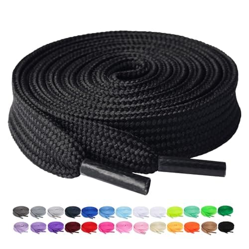 Booyckiy 2 Pairs Flat Shoe Laces for Sneakers, 2/5" Wide Athletic Shoelaces, Black 27 inch(69cm)