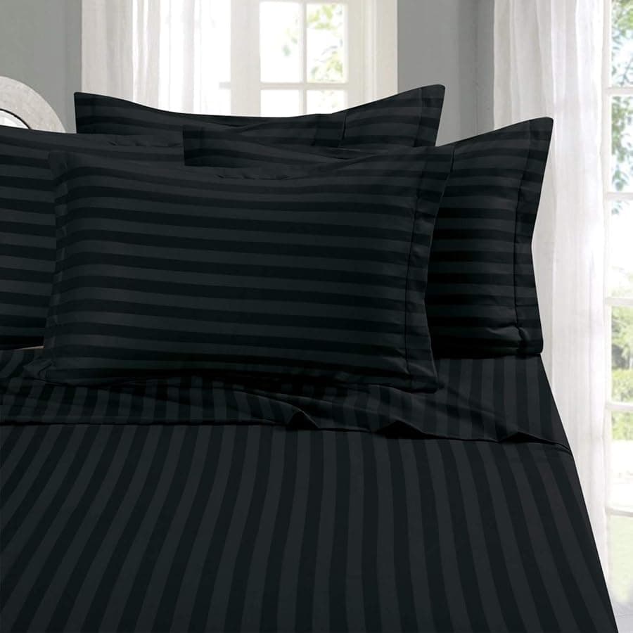 Elegant Comfort SilkySoft 1500 Premier Hotel Quality WrinkleFree 4Piece Stripe Sheet Set Queen Black
