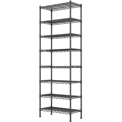 GIOTORENT 8-Wire Garage Shelving Storage Shelves, Kitchen Storage Adjustable Shelf, Metal Shelves 1600Lbs Capacity 24" Lx14 Wx72.2 H for Laundry Bathroom Pantry Closet, Black