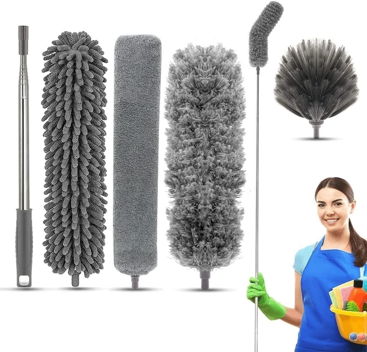TECH LOGO ELECTRONICS 100 Inch 4 in 1 Extendable Expandable Bendable Soft Microfiber Cleaning Duster Ceiling Fan Car Spider Web Kitchen House Cleaning Duster with Steel Telescopic Extra Long Handle