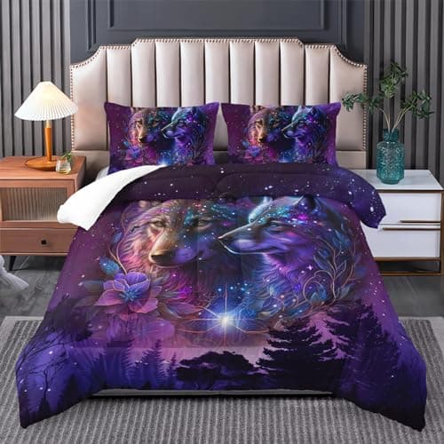 Tuzaovy Wolf Bedding Set King Size - Camping Theme Comforter Set With Animal Print