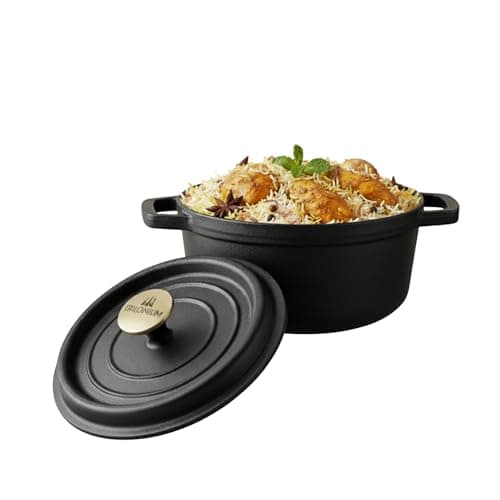 Trilonium Cast Iron Dutch Oven Pot | Casserole | Biryani Pot | Cooking Pot | Pre-Seasoned | 24cm | 3.5 Litres | 4.4 Kgs