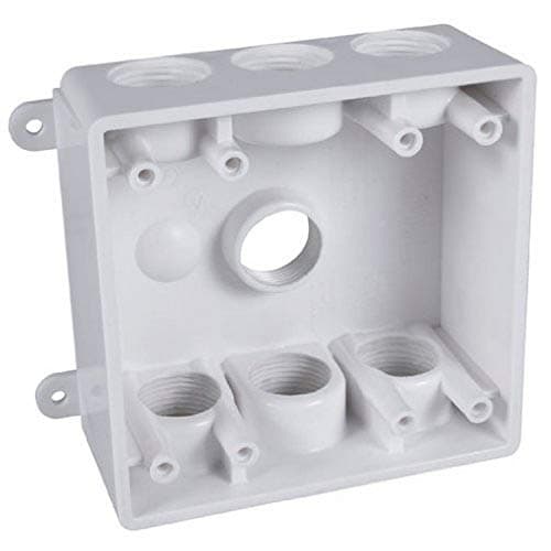 BELL PDB77550WH 2-Gang Weatherproof Box Seven 1/2 in. or 3/4 in. Threaded Outlets, 2 in, White