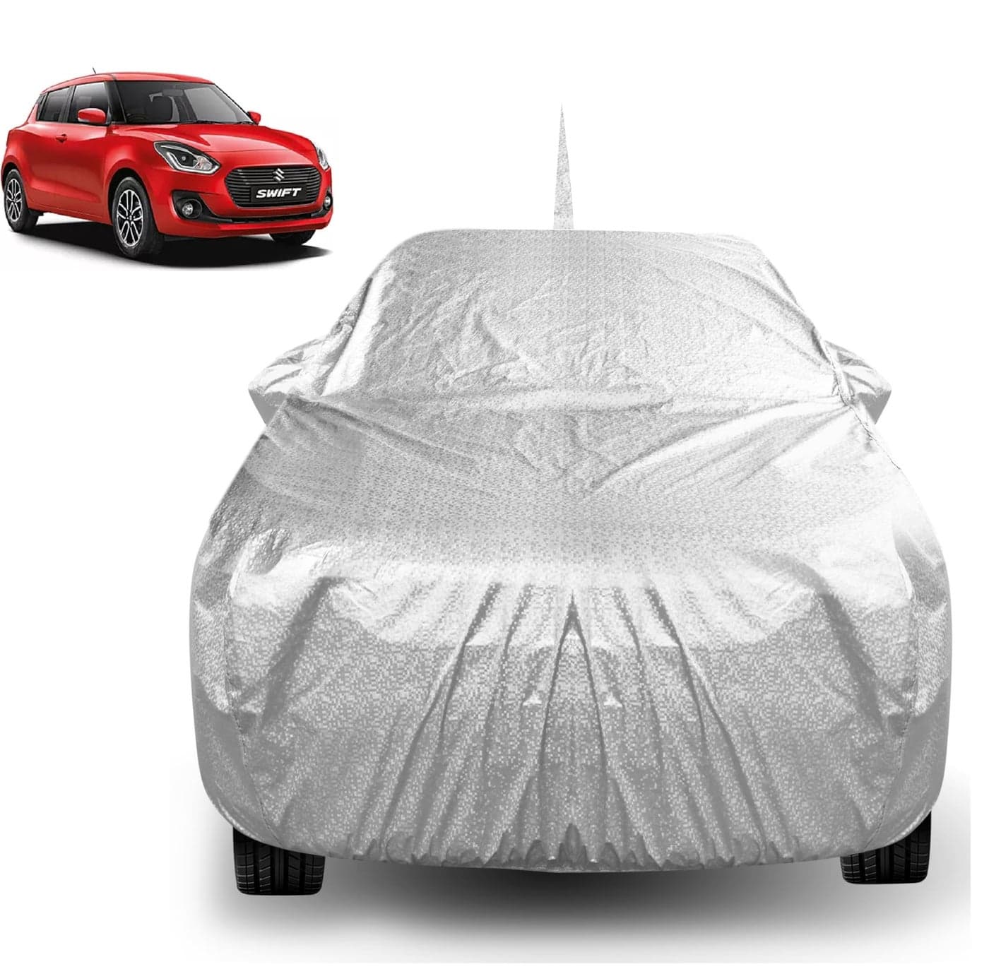 Auto Hub Waterproof Car Cover Compatible with Maruti Swift (Model: 2018-Till Date) with Mirror & Antenna Pocket, Soft Cotton Lining, Waterproof Swift Car Cover- Metallic Silver
