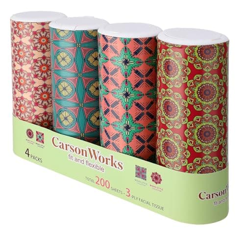 Carson Works Car Tissues Holder 4 Packs Round Car Tissues Cylinder Fit for Car Cup Holder, Home Small Tissue Dispenser with Facial Tissues for Travel Car Bathroom Office