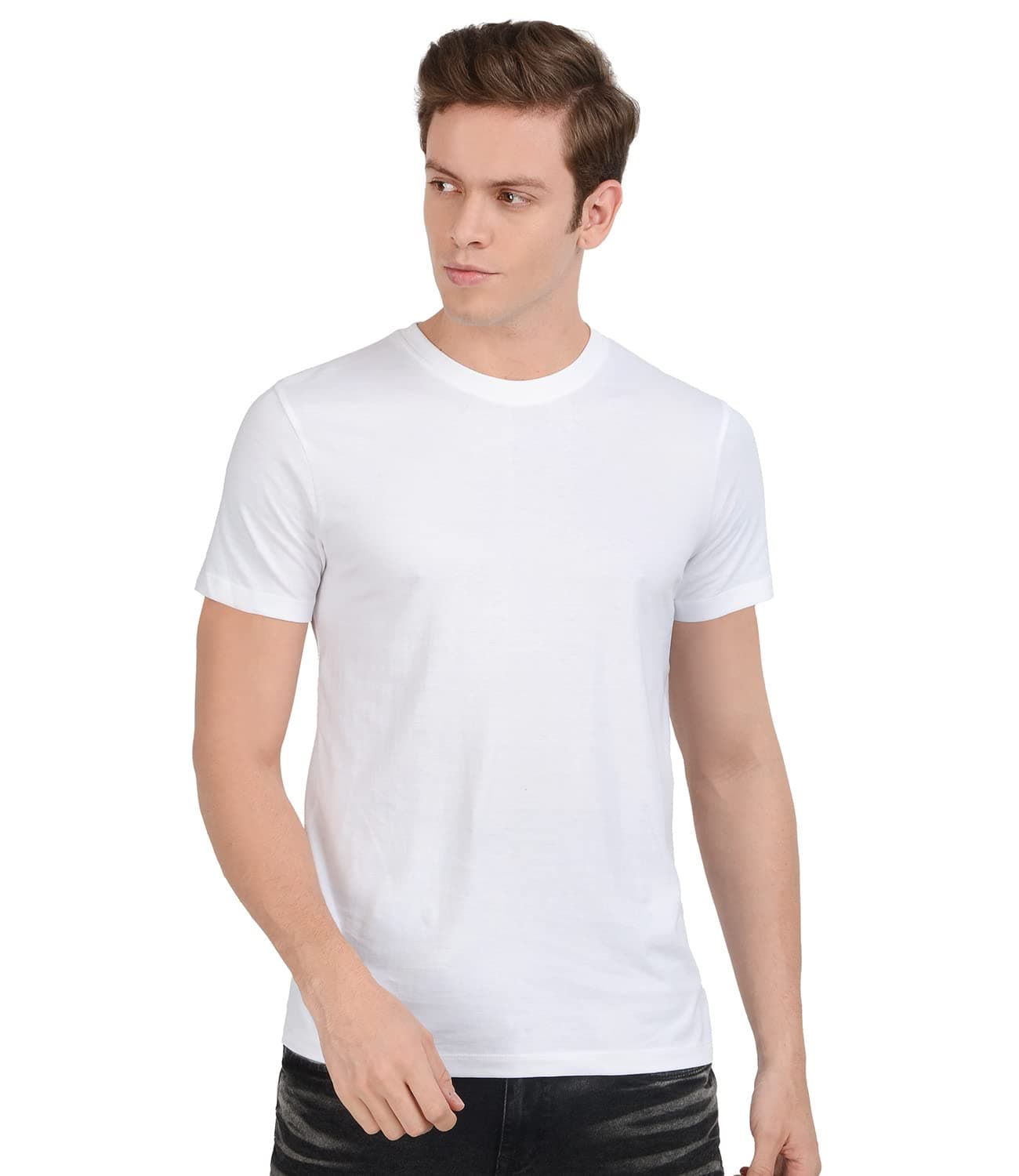 Scott International Men's 180 GSM Bio Wash Organic Cotton T-Shirt - Round Neck, Solid Plain White