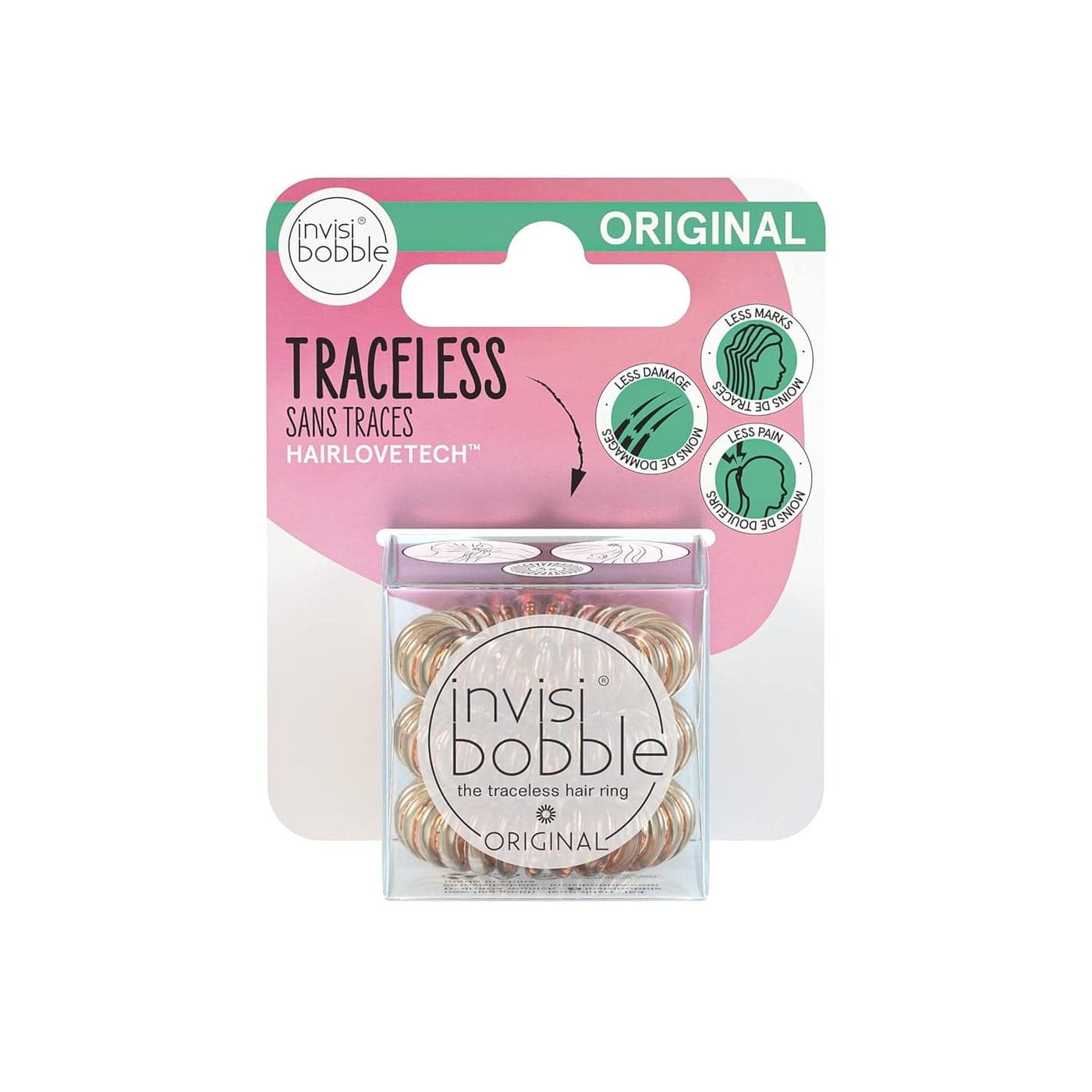 invisibobble Original Traceless Spiral Hair Ties with Strong Elastic Grip NonSoaking Accessories for Women Time to Shine Bronze Me Pretty Pack of 3