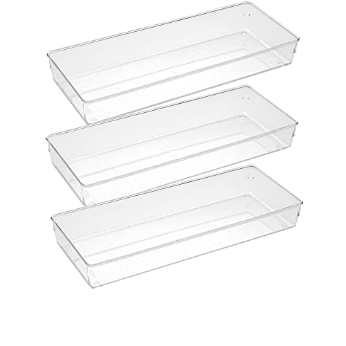 ihomecooker 3 Pack Large Clear Plastic Drawer Organizer Tray Cutlery Utensil Makeups Drawer Organizers 15" X 6"