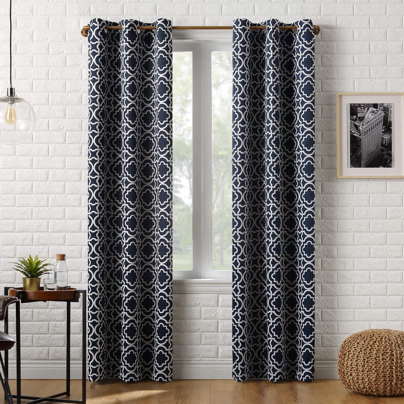 Sun Zero Barnett Trellis Blackout Grommet Curtain Panel 40 x 84 Navy Blue