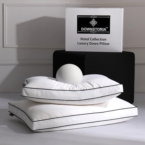DOWNSTORIA Feather Down Pillows Queen Size Set of 2 with Gusset Luxury Hotel Collection Bed Pillow 2 Pack Down Surrounded Gusseted Pillows for Sleeping Soft Fluffy for Side Back Sleepers 20x30 in