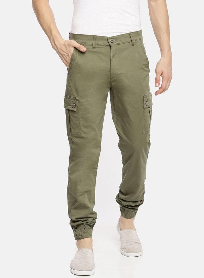Men Green Mid Rise Slim Fit Cargo Pants
