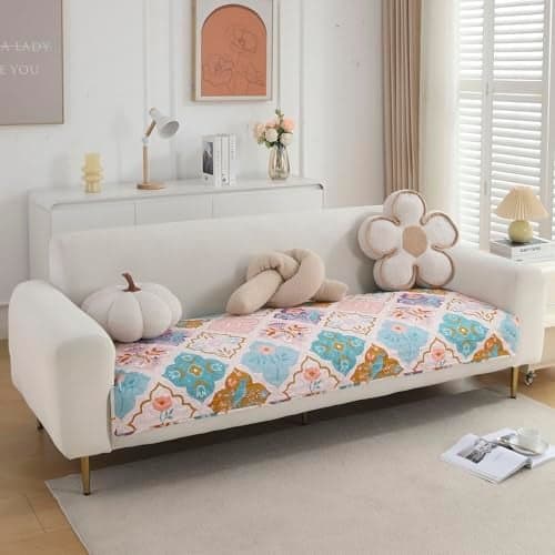 HOKIPO 'VivaCasa Series' Polyester Printed Quilted Sofa Cover Mats for L Shape and 1/2/3 Seater Sofa. Make Your Own Sofa Cover Set, Mat Length 90(D) X 220(L) Cm, Quatrefoil Multicolor (In-797-D5)