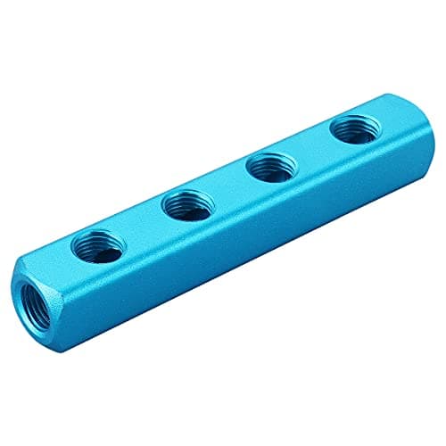 Baomain Aluminum Air Manifold Block, 4-Way 7-Port, 1/4" PT Threaded for Pneumatic Systems