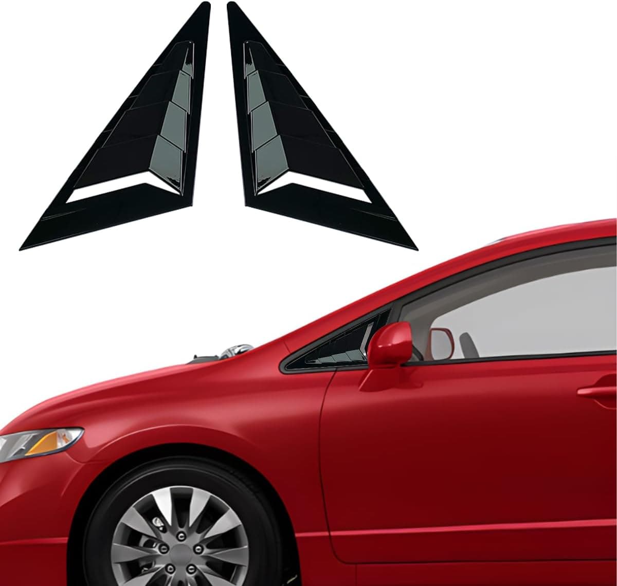 XYHGM Window Louvers for Honda Civic 8th Gen 2006-2011 - Bright Pitch Black