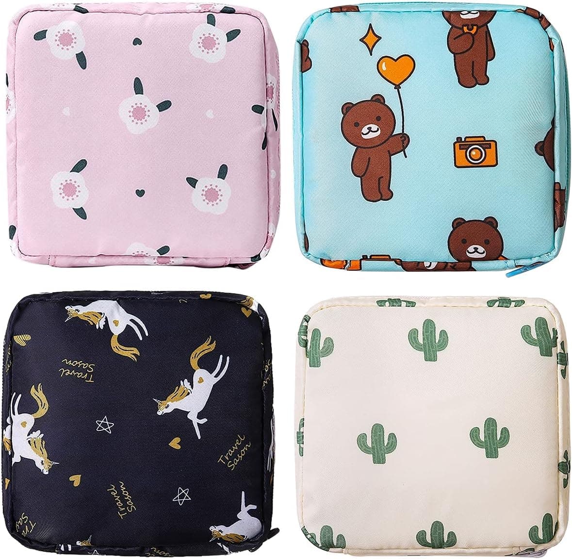 Keetly Sanitary Napkin Storage Bag 4Pcs Zipper Menstrual Pad Bag Portable Sanitary Napkin Storage Tampons Holder for Purse First Period Kit for Teen Girls Store Sanitary Pads for Women