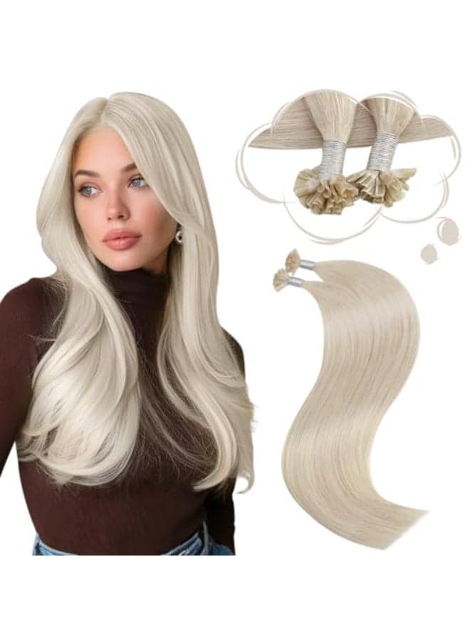 Moresoo K Tip Hair Extensions Human Hair Bleach Blonde U Tip Human Hair Extensions White Blonde Keratin Extensions Ions Add Length for Travel 50g 50s 24 inch
