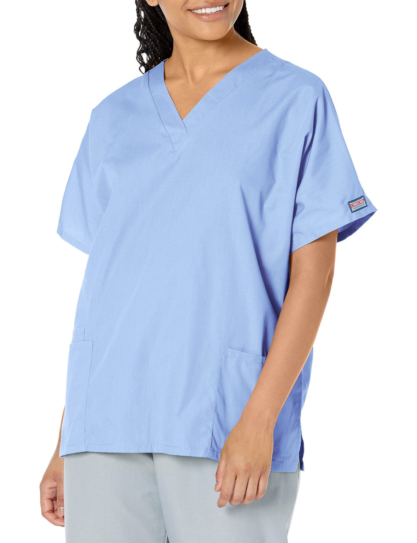 Cherokee Women's Plus Size V Neck Scrubs Shirt, Ciel, XX-Small