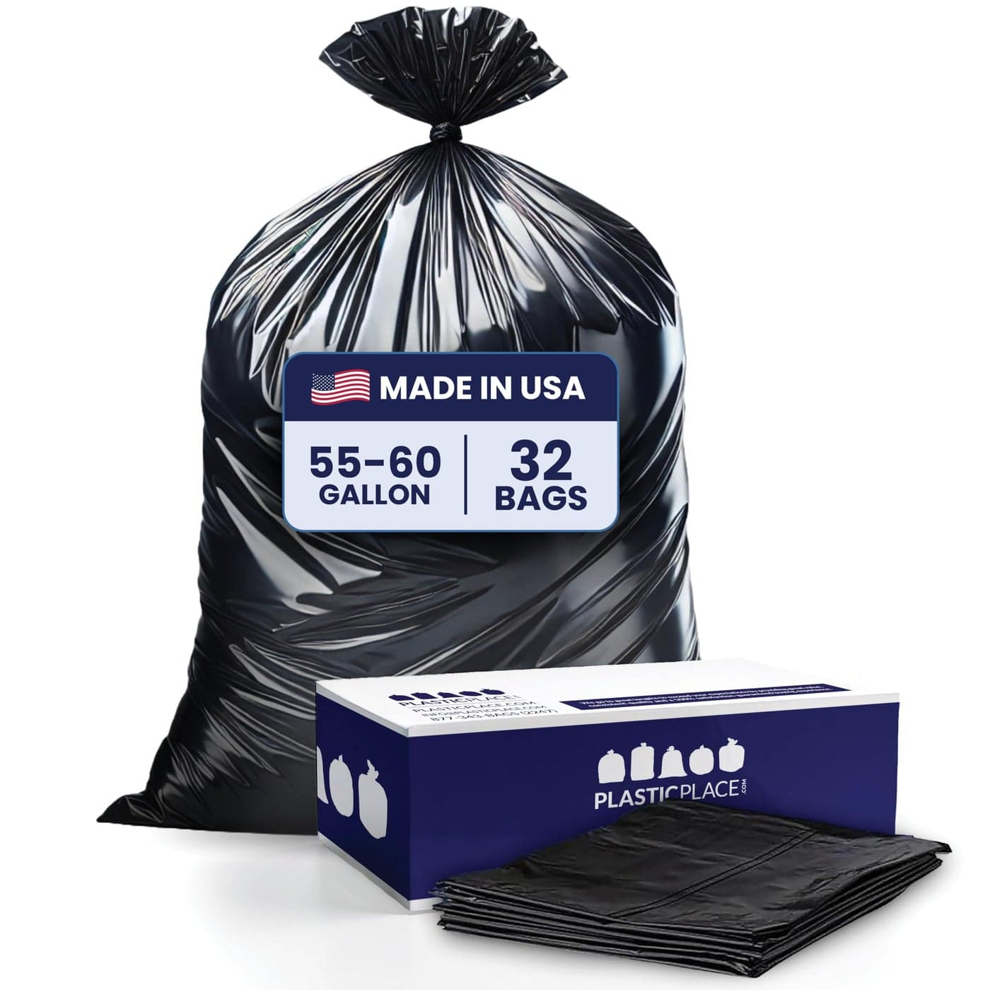 Plasticplace Contractor Trash Bags 5560 Gallon 30 Mil Black Heavy Duty Garbage Bag 38 x 58 32 Count