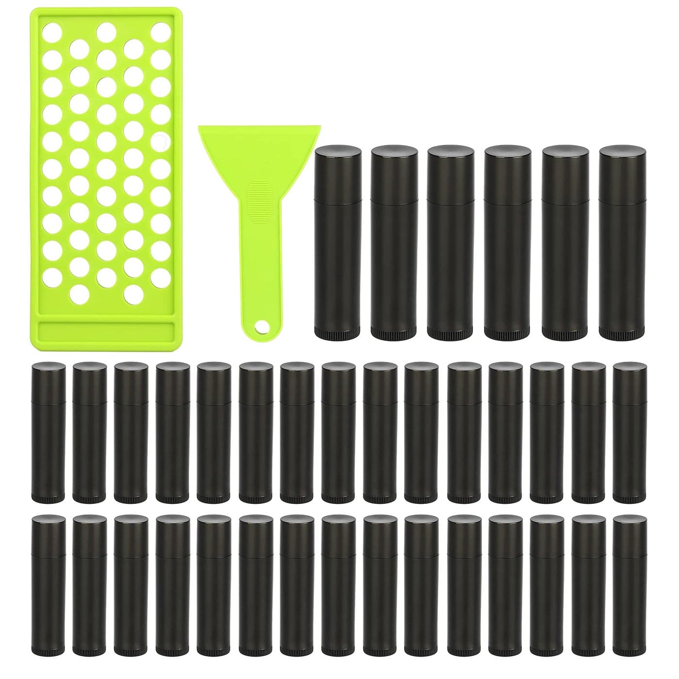 RONRONS Professional Lipsticks Filling Tray Kits Including 1 Pieces Lip Balms Filling Tray 1 Pieces Spatula and 50 Pieces Empty Lip Balm Tubes with Caps DIY Lipstick Gifts for Women Grils Business