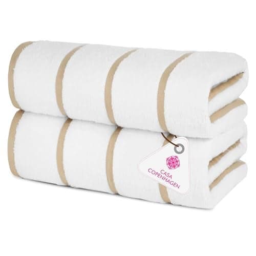 Casa Copenhagen Pack of 2 Cabana Pool XL Towels for Bath Cotton Rough and Tough Use,70 x 140 cm Colour : White Beige Stripe
