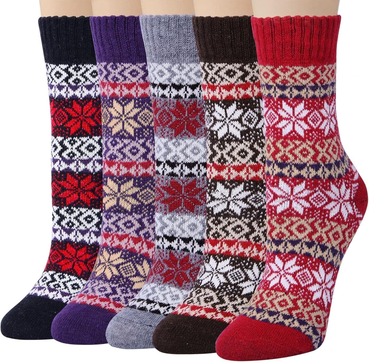 5 Pairs Wool Socks for Women Gifts Vintage Winter Warm Thick Knit Cabin Cozy Crew Socks