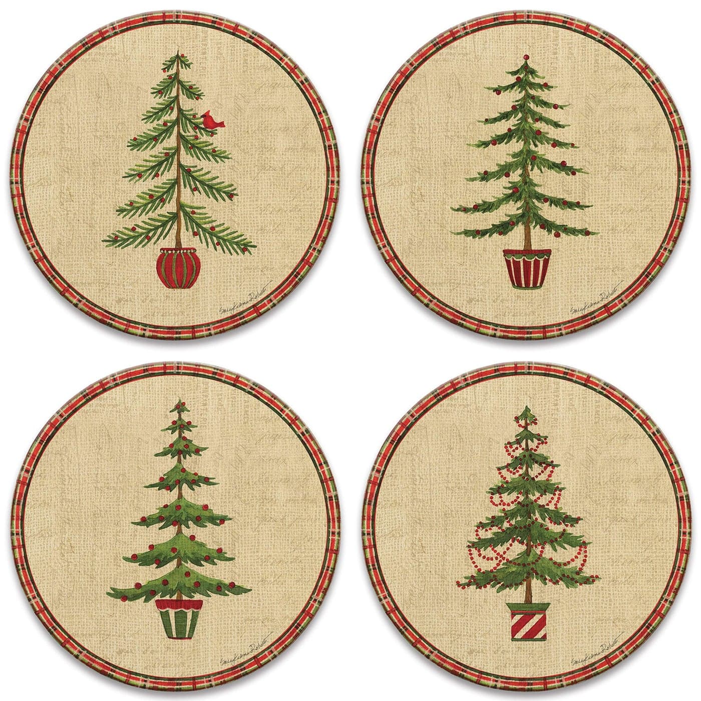 Natural Christmas Set of 4 Coasters