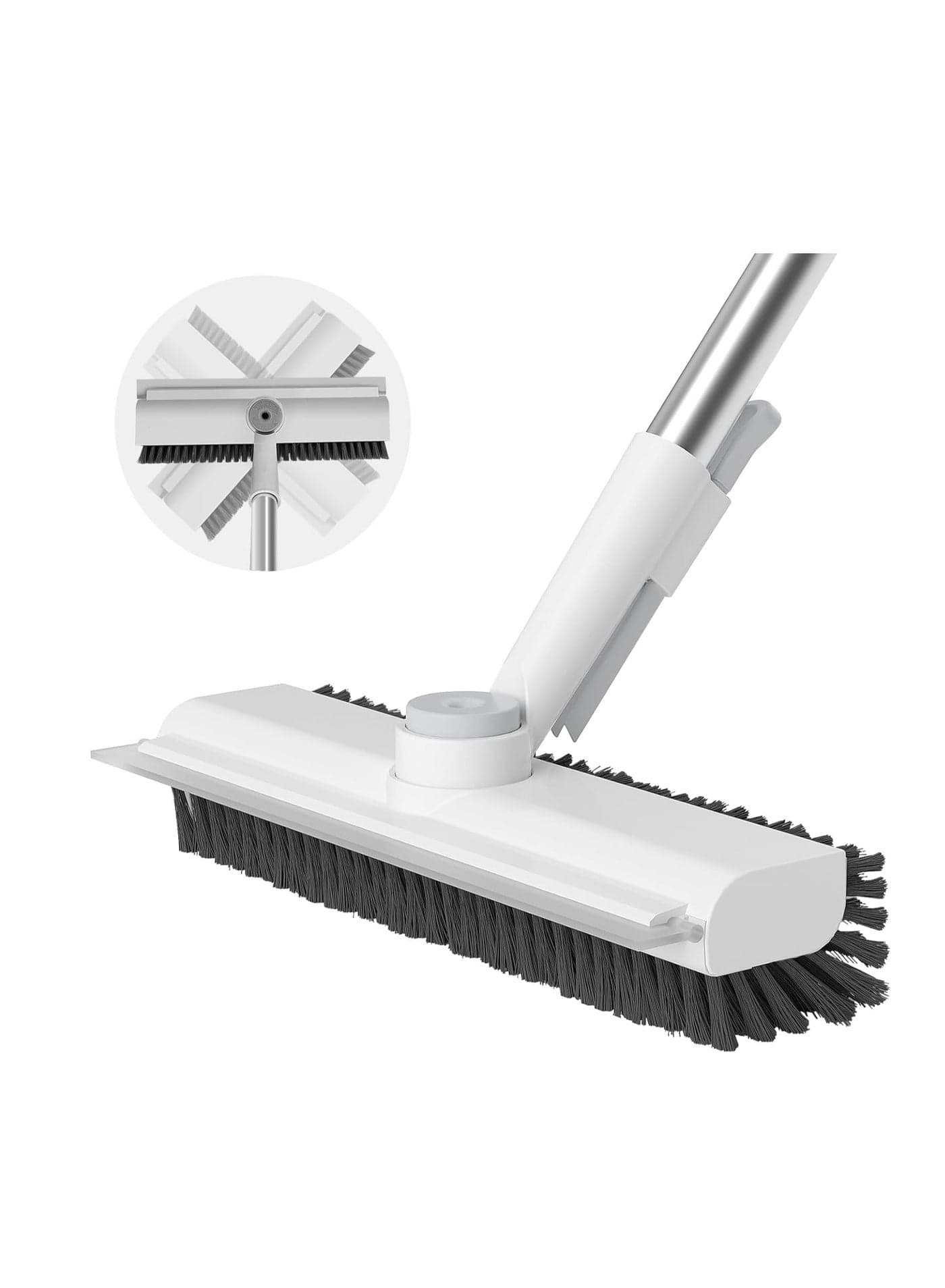 Floor Scrub Brush with Long Handle, 3 in 1 Scrape and Heavy-Duty Stiff Bristle Scrubber Brush for Cleaning Shower Bathroom, Patio, Garage, Kitchen, Wall and Deck