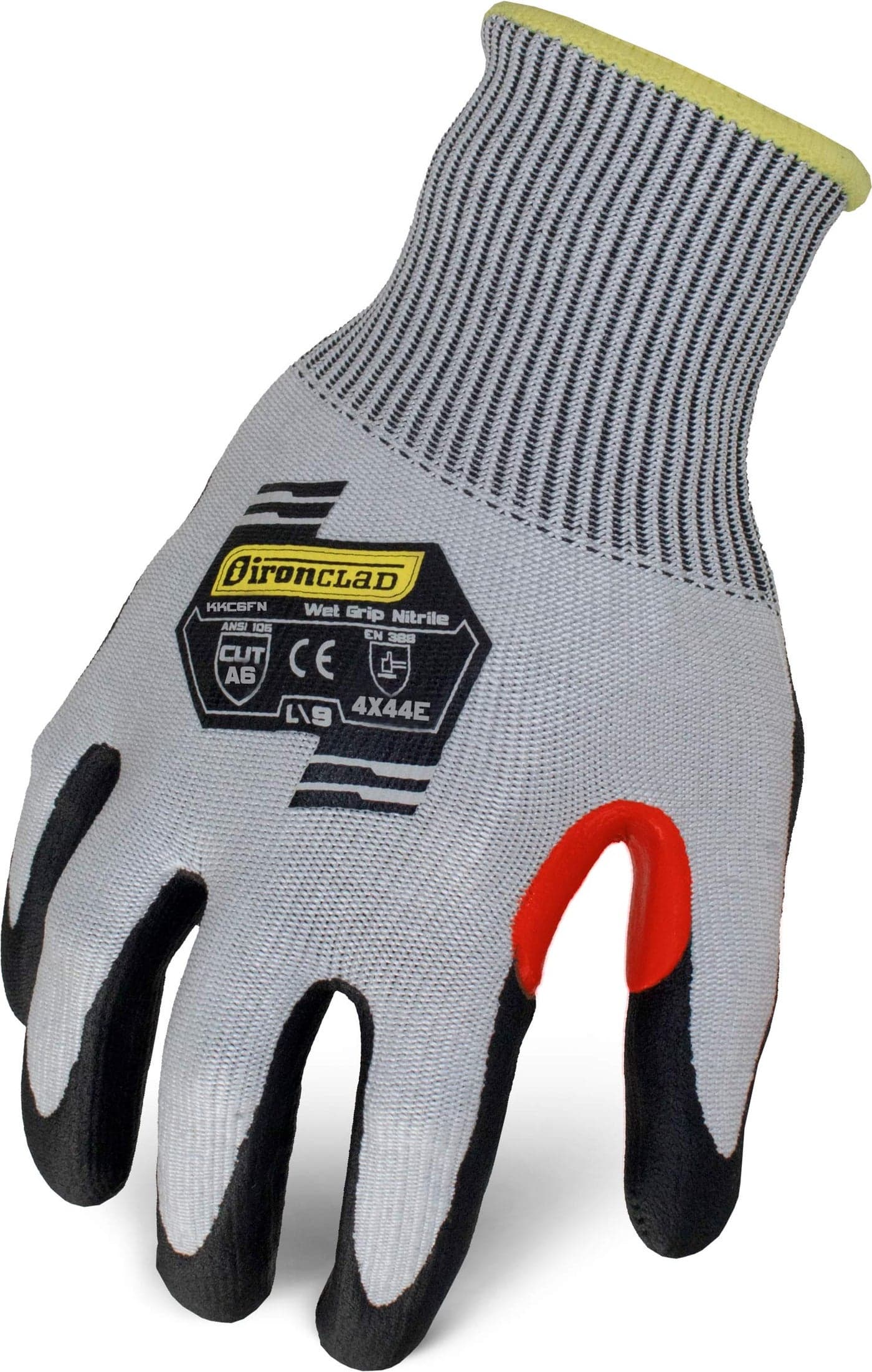Ironclad mens Work Glove COMMAND ILT A6 FOAM NITRILE, Grey/Black/Red, Large US