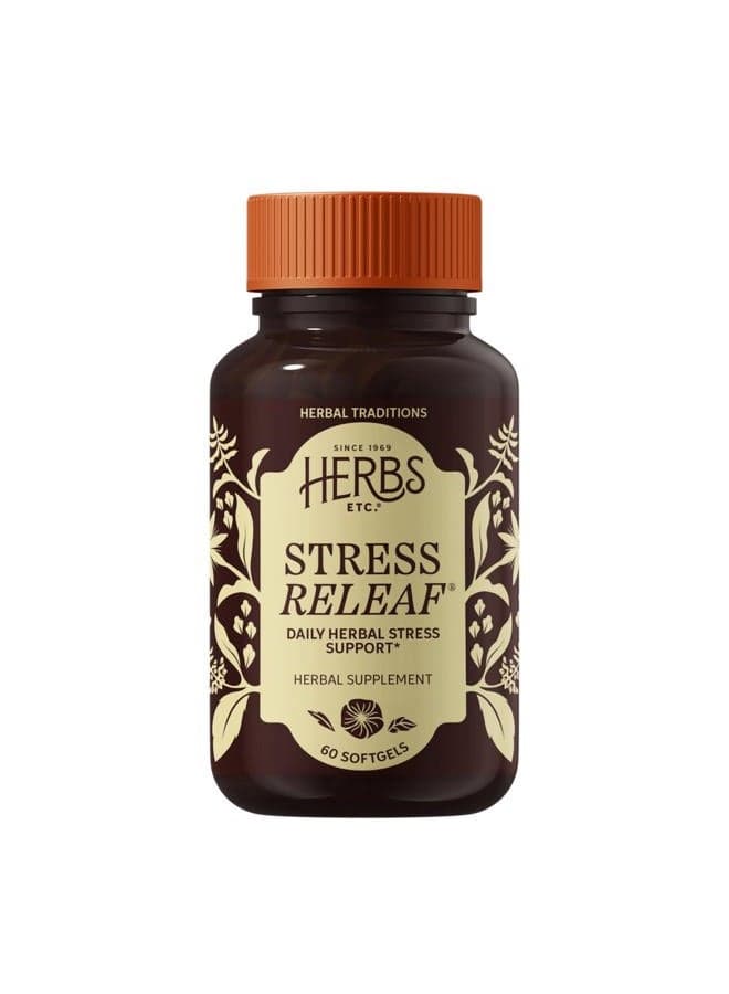 Herbs Etc. Stress ReLeaf - Herbal Supplement to Support Relaxation - Stress Support Supplemment - Gluten-Free - 60 Softgels (60 Servings)