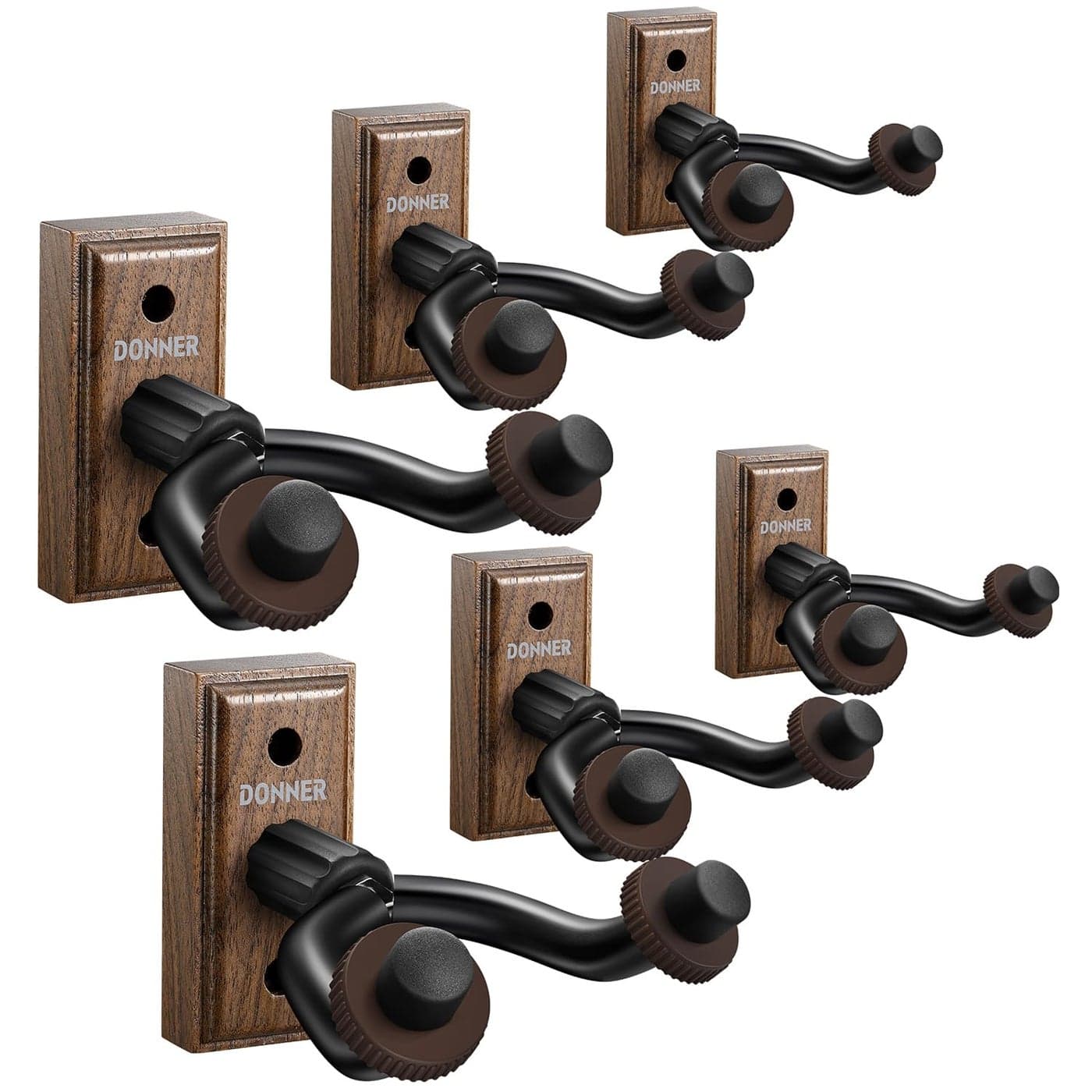 Donner Guitar Wall Mount Hanger 6Pack Black Walnut Guitar Wall Holder for Acoustic Electric Guitars Bass Folk Ukulele Violin Mandolin Banjo and String Instruments