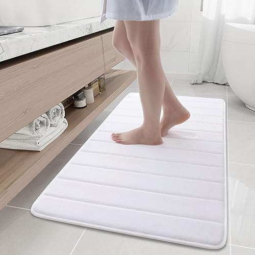 Buganda Memory Foam Bath Mat, 47" x 24", Ultra Soft and Non-Slip Bathroom Rugs, Water Absorbent and Machine Washable Bath Rug Runner for Bathroom, Shower, and Tub, White