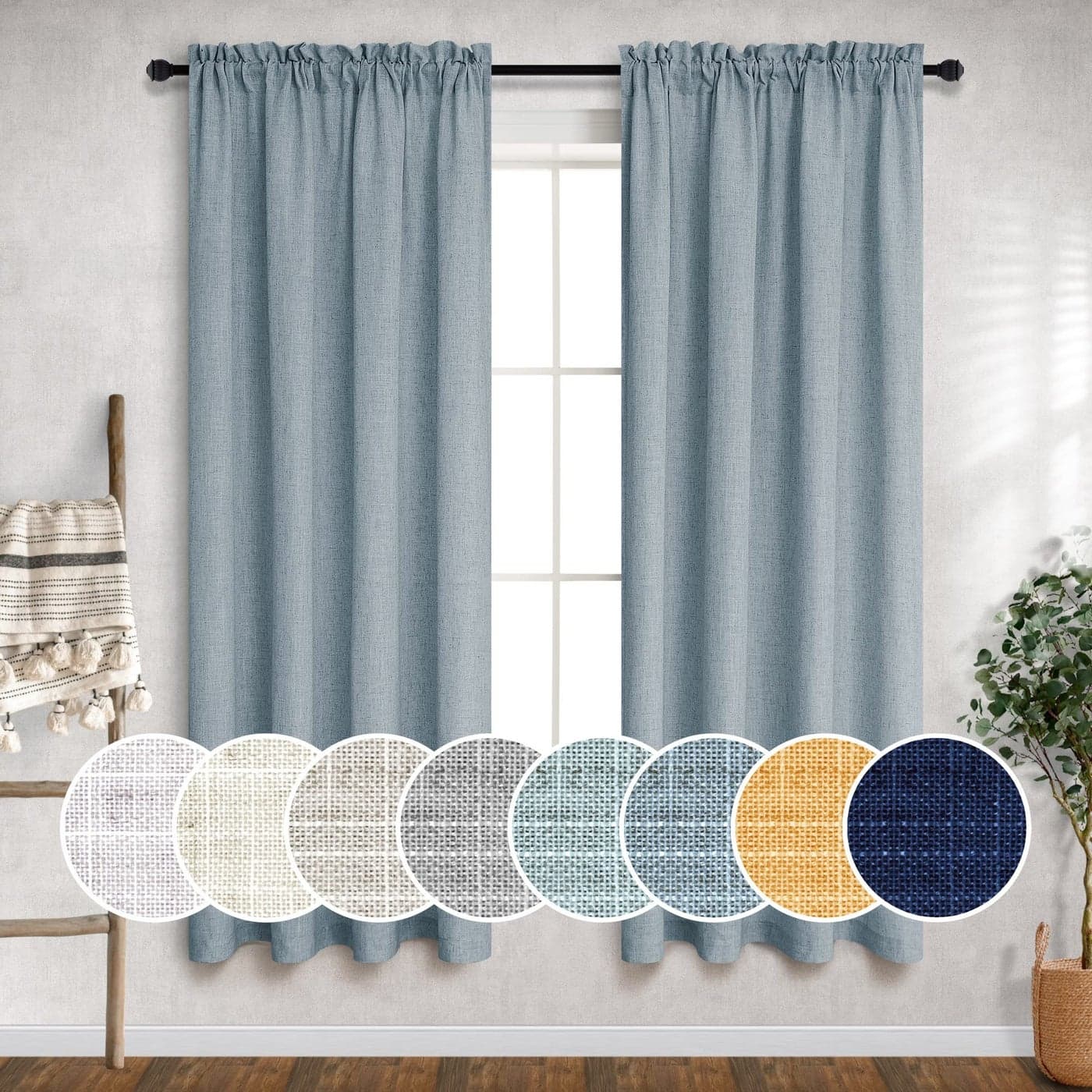 Stone Blue Linen Curtains 72 Inch Length for Boys Bedroom Pair Set Rod Pocket Light Reducing Woven Textured Window Curtain Panels for Master Bedroom Guest Room 52x72 Inches Long Slate Dusty Blue Grey