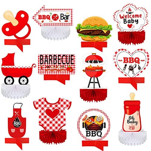 Tinlade 12 Pcs BBQ Baby Shower Decorations BBQ Honeycomb Table Centerpieces Barbecue Table Topper for Summer Picnic Party Outdoor Gender Reveal Birthday Supplies
