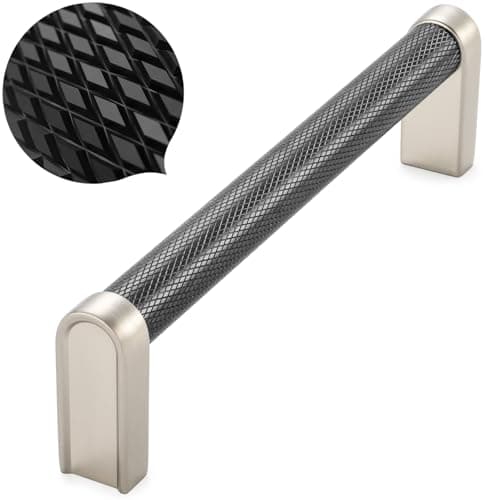 KOOFIZO Black and Nickel Cabinet Pulls 10Pack Knurled Cabinet Handles 5 Inch Screw Spacing P28 Hardware for Kitchen Cupboard Door Bedroom Dresser Drawer Bathroom Furniture