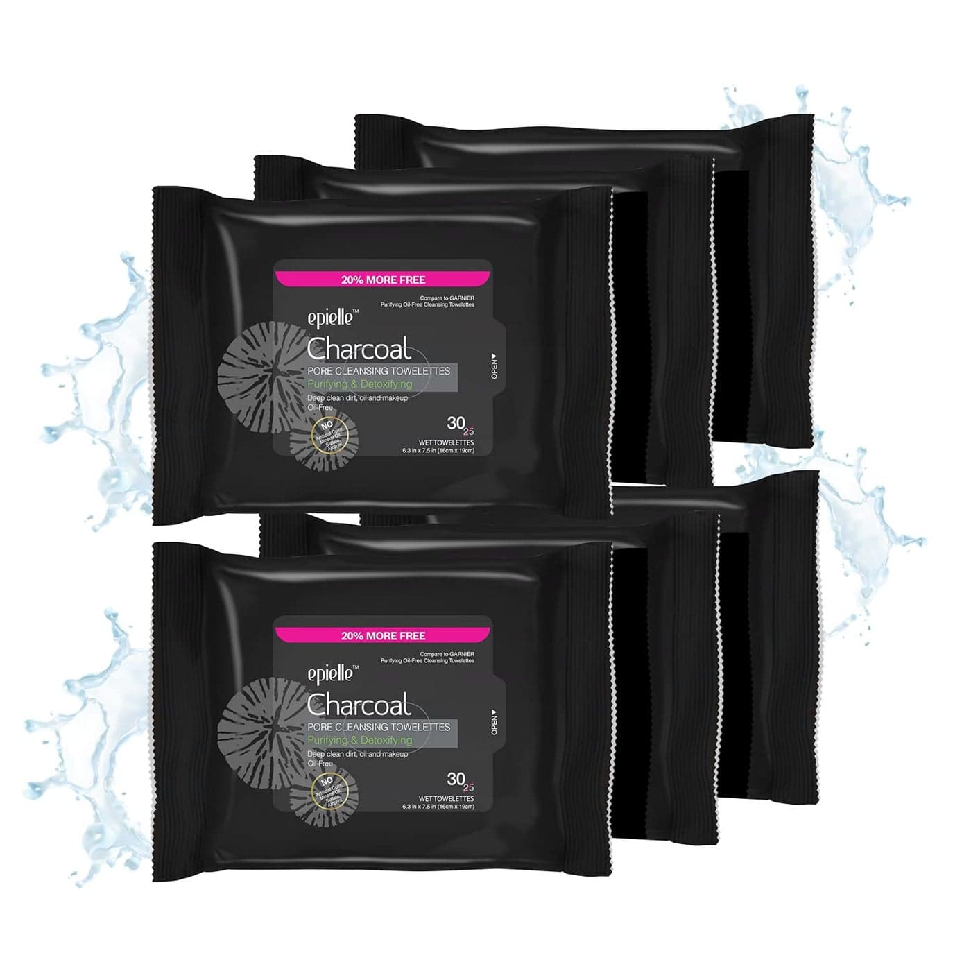Epielle Charcoal Makeup Remover Wipes Soft Gentle for All Skin Types Removes Dirt Oil Waterproof Makeup 6 Pack Korean Skincare