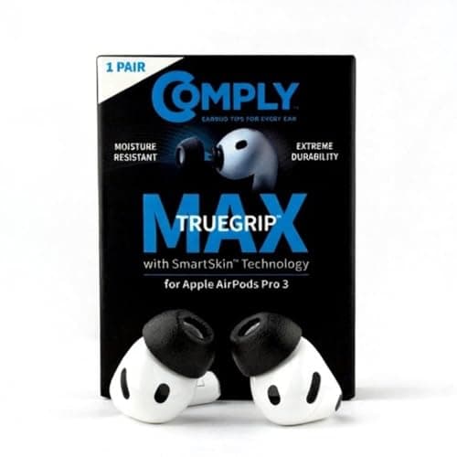 Comply TrueGrip MAX | Premium Memory Foam Replacement Earbud Tips for Apple AirPods Pro Gen 3 | Long Lasting Comfort, MAX Durability, Secure Fit, Superior Noise Isolation| Black (Large) (1 Pair)