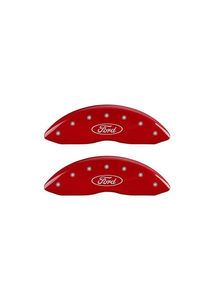 MGP Caliper Covers 10239SFRDRD for Ford - Red Powder Coat Finish with Silver Engraved Logo, 4 Pack
