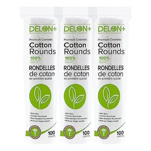 DELON Premium Cosmetic Cotton Rounds, 100 Count (Pack of 3)
