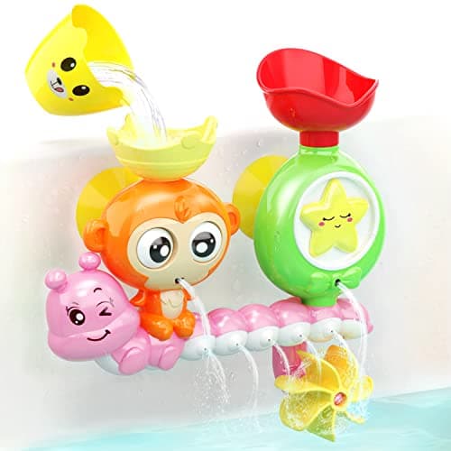 GWACK Bath Toys for Toddlers Age 1 2 3 Year Old Girl Boy Preschool New Born Baby Bathtub Water Toys Durable Interactive Multicolored Infant Toy Lovely Monkey CaterpillarStrong Suction Cups Pink