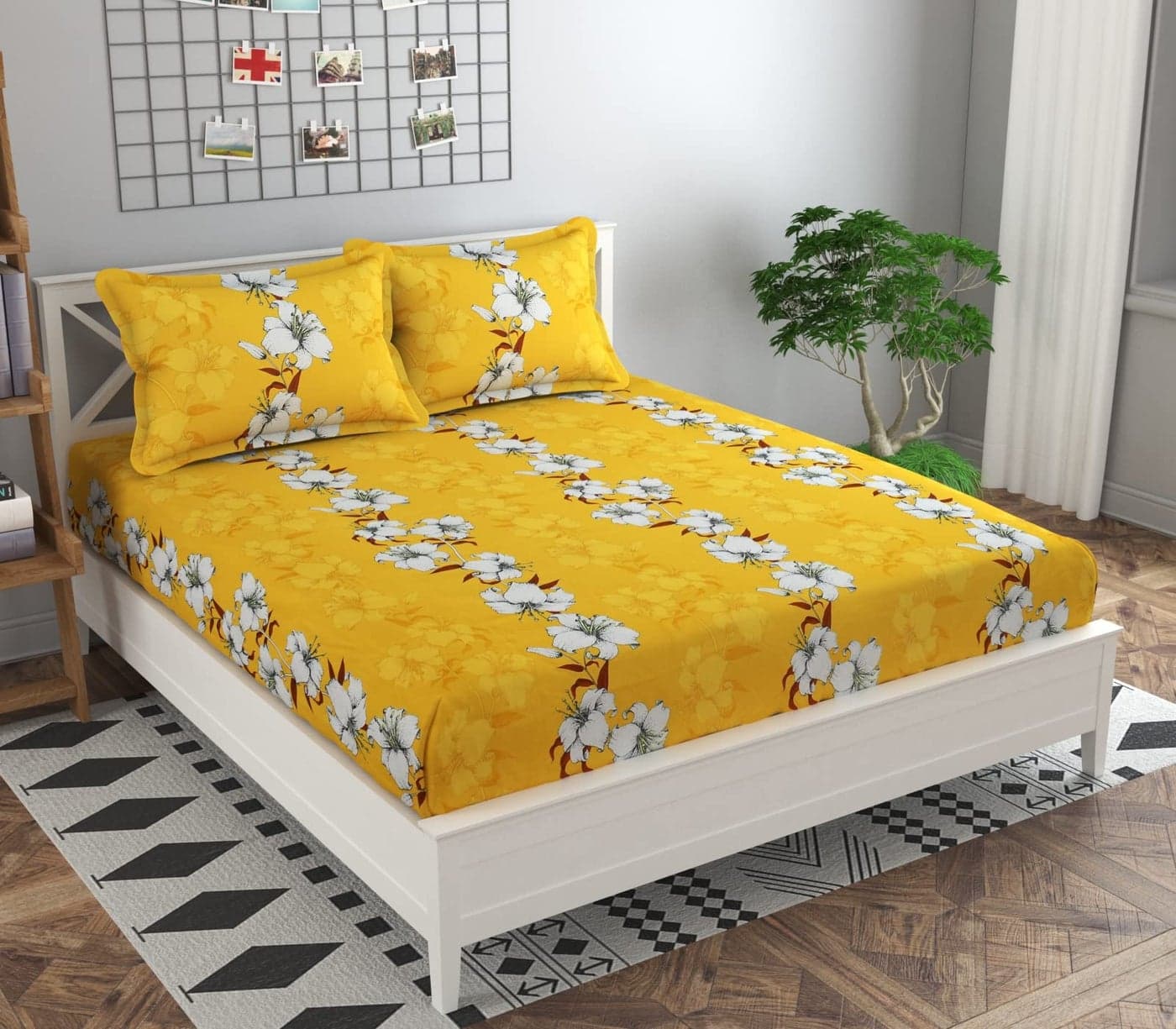 Akshya Glace Cotton King Size Elastic Fitted Bedsheets, Double, Multi-Coloured)
