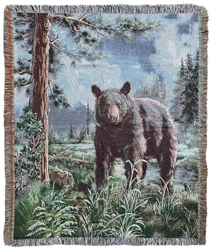 EZ.enjoy Bear Lodge Woven Tapestry Throw Blanket with Fringe Wall Hanging Art Handicrafts Jacquard Multipurpose Soft Travel Mat Outdoor with Fringe Tassels 50 X 60 Inches