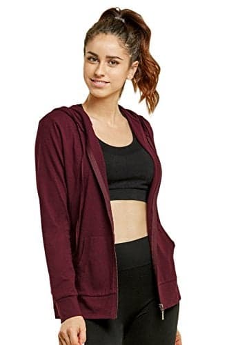 Sofra Women's Thin Cotton Zip Up Hoodie Jacket (L, Burg-1)