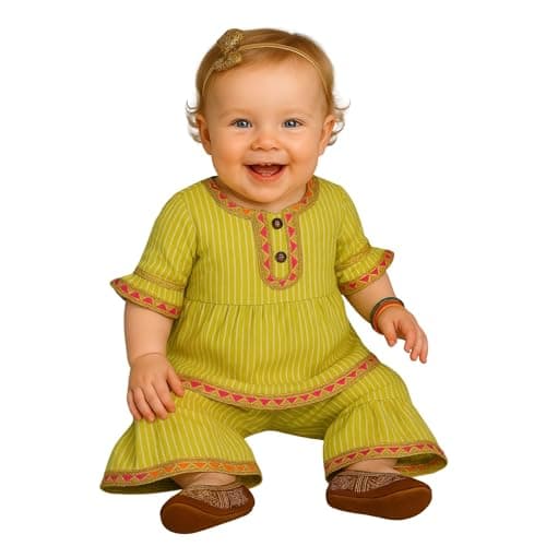 A.T.U.N. (ALL THINGS UBER NICE) Baby Girls Cotton Striped Kurti and Sharara Set | Soft & Breathable Traditional Stylish Clothing Set for Kids
