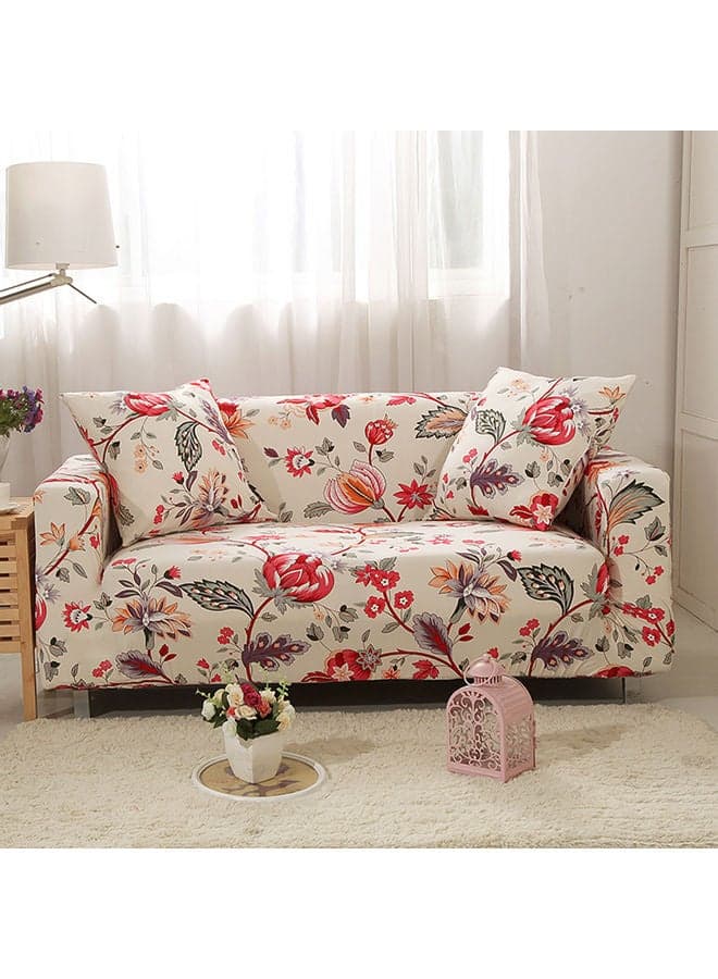 2-Seater Exquisitely Designed Floral Printed Wrinkle-free Full Coverage Stretchable Sofa Slipcover With 1xCusion Cover Multicolour Length Stretch From 141 To 185cm