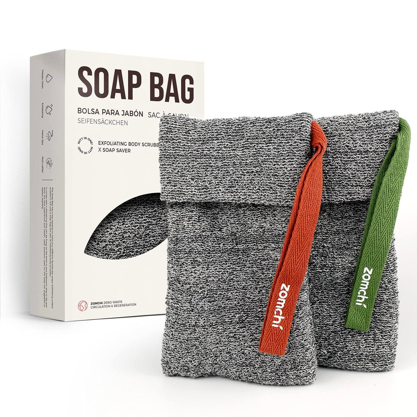 ZOMCHI 2 Pieces Exfoliating Soap Bags Soap Savers for Bar Soap Soap Bar Pouch for Deep Exfoliation Foaming Soap Sock for Shower