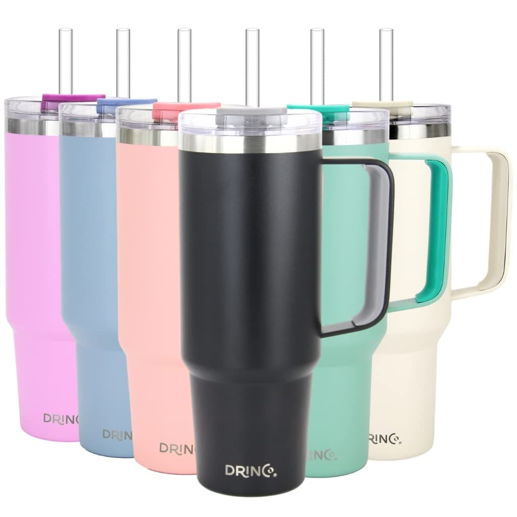 Drinco 40oz 30 oz Tumbler with Handle Straw Lid Insulated Stainless Steel Travel Mug Water Bottle Ice Coffee Cup For Cold and Hot BigSur 30oz Black