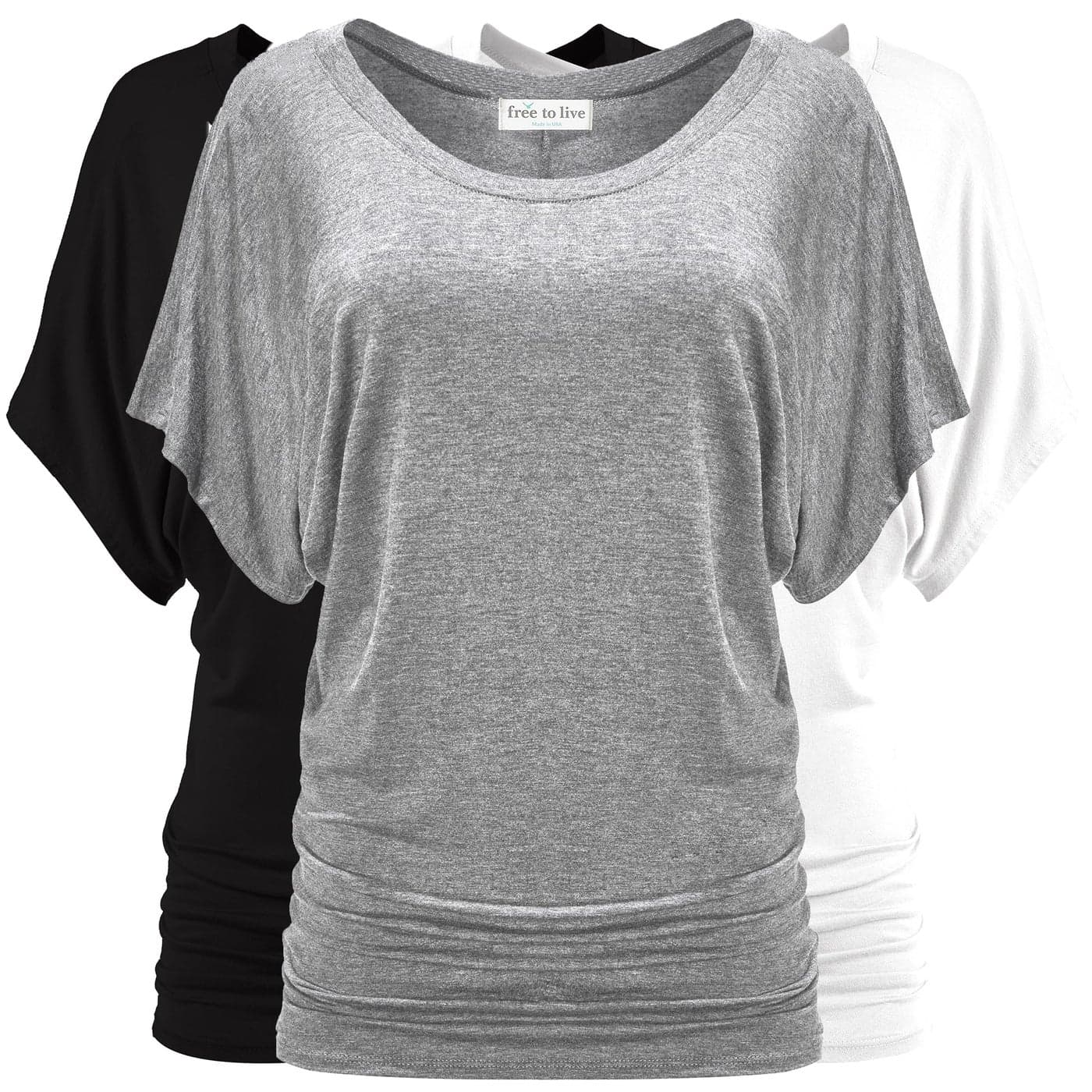 Free to Live 3 Pack Dolman Short Sleeve Business Casual Tops for Women Shirts Fall Dressy Tunic XL Black Heather Grey White