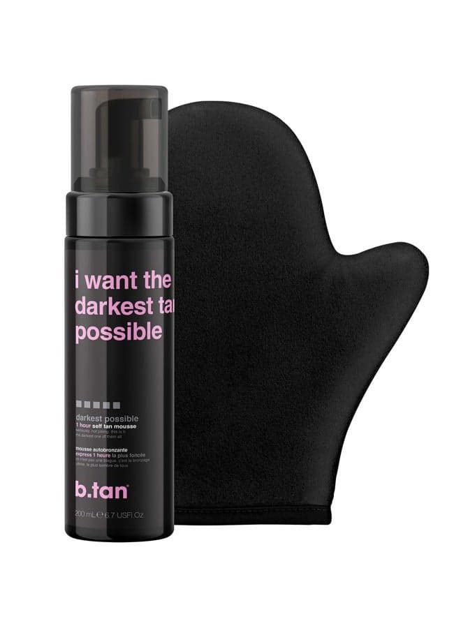 b.tan Dark Self Tanner Kit | Get The Darkest Tan Possible Bundle - Darkest Self Tanning Mousse w Self Tanning Mitt Applicator, 1 Hour Sunless Tanner, Fast Self Tan, No Fake Tan Smell, Vegan, 6.7 Fl Oz