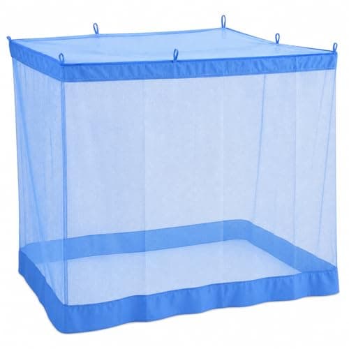 ANS Superfine Mosquito Net for Single Bed (Blue, 4 x 6.5 ft) – Durable, Breathable, and Long-Lasting with Same-Color Cotton Border on top and Bottom for Extra Strength.